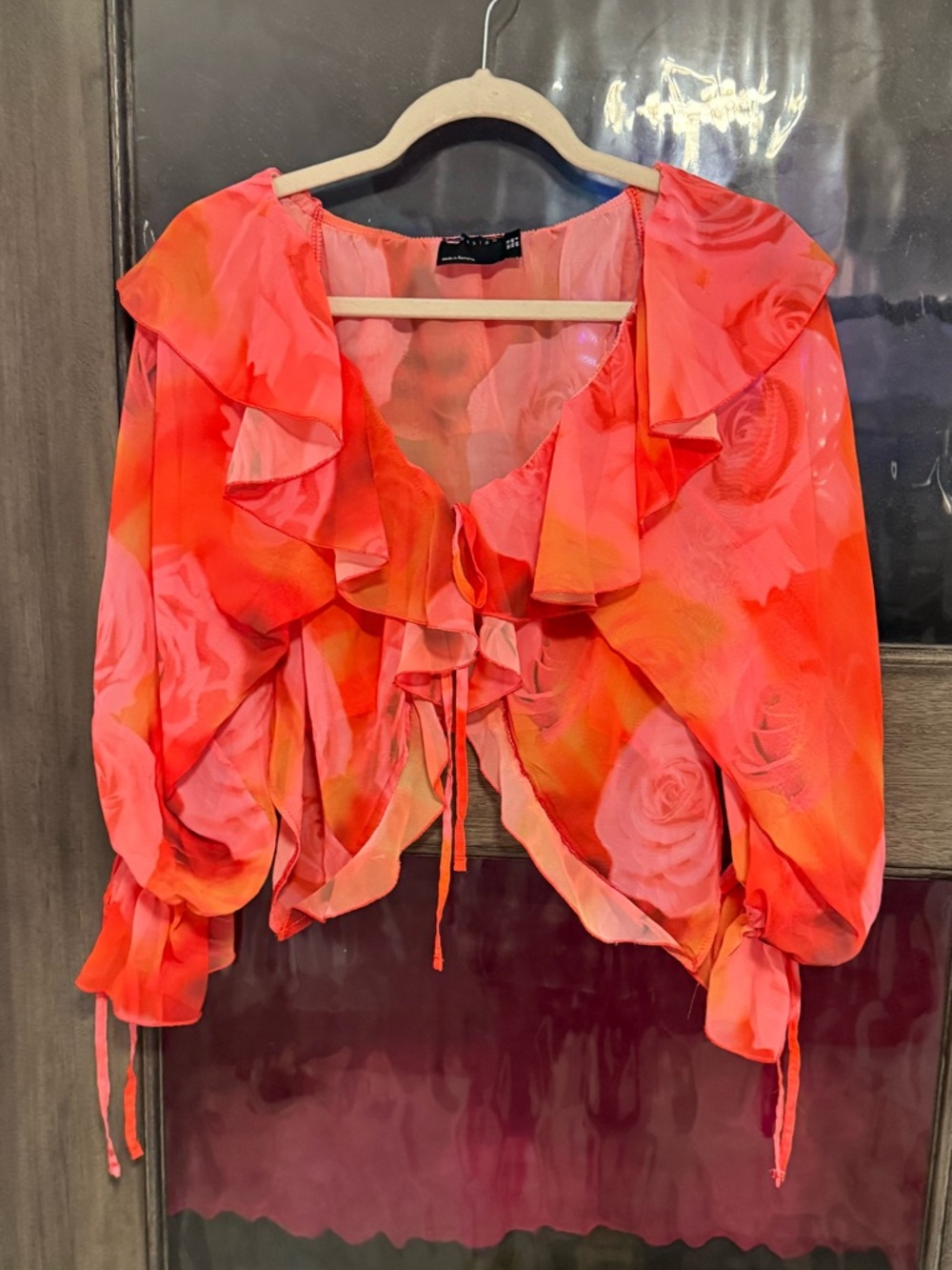 ASOS Design Ruffled Tie-Front Floral Blouse - Coral Pink